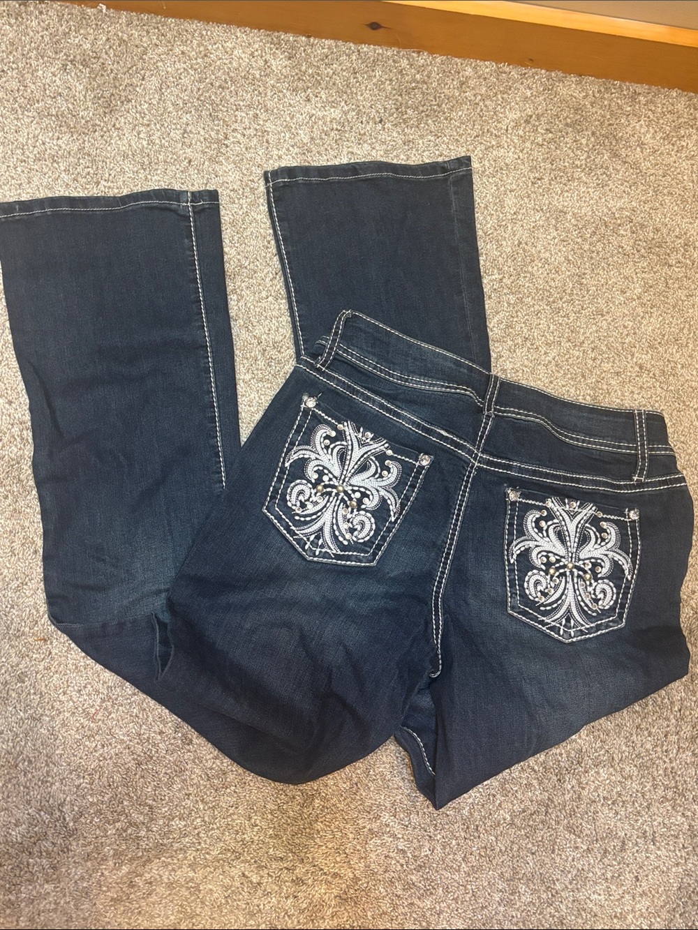 Apt. 9 Dark Blue Bootcut Jeans with Embroidered Back Pockets
